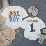 Custom Baby 1st Birthday Bubble Romper with Beary First Teddy Bear Artwork, Matching Family Outfit, Soft Cotton for Cake Smash Photos