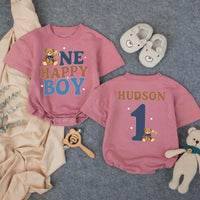 Custom Baby 1st Birthday Bubble Romper with Beary First Teddy Bear Artwork, Matching Family Outfit, Soft Cotton for Cake Smash Photos
