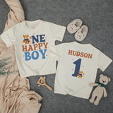 Custom Baby 1st Birthday Bubble Romper with Beary First Teddy Bear Artwork, Matching Family Outfit, Soft Cotton for Cake Smash Photos