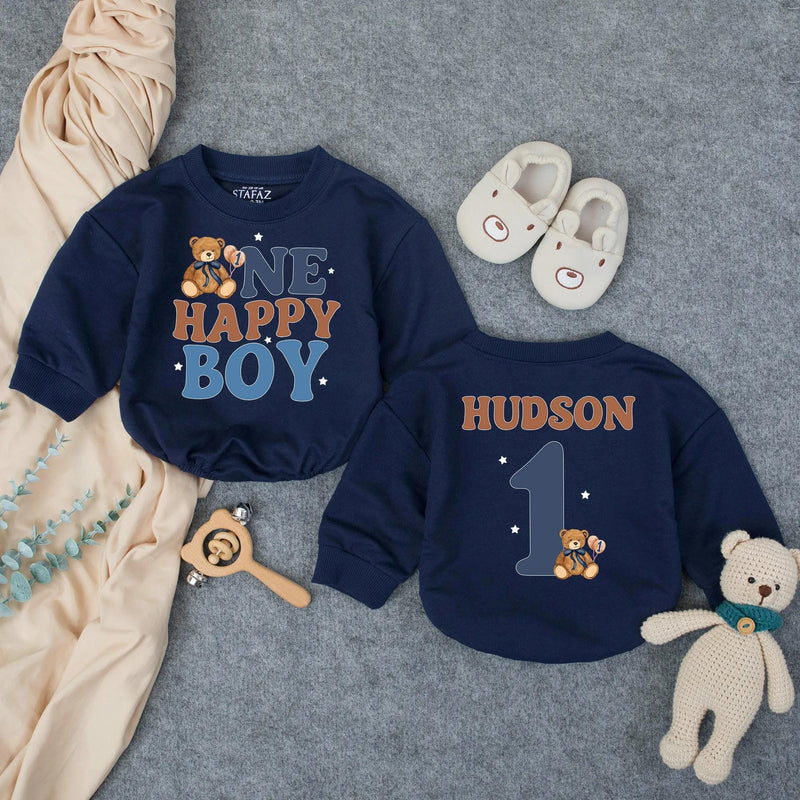 Custom Baby 1st Birthday Bubble Romper with Beary First Teddy Bear Artwork, Matching Family Outfit, Soft Cotton for Cake Smash Photos