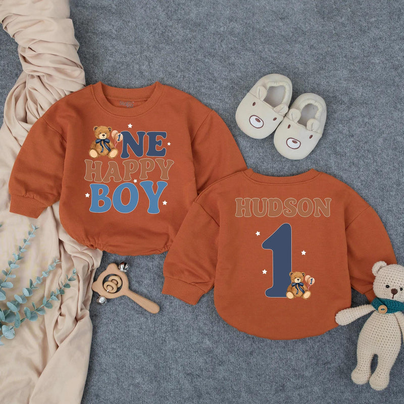 Custom Baby 1st Birthday Bubble Romper with Beary First Teddy Bear Artwork, Matching Family Outfit, Soft Cotton for Cake Smash Photos