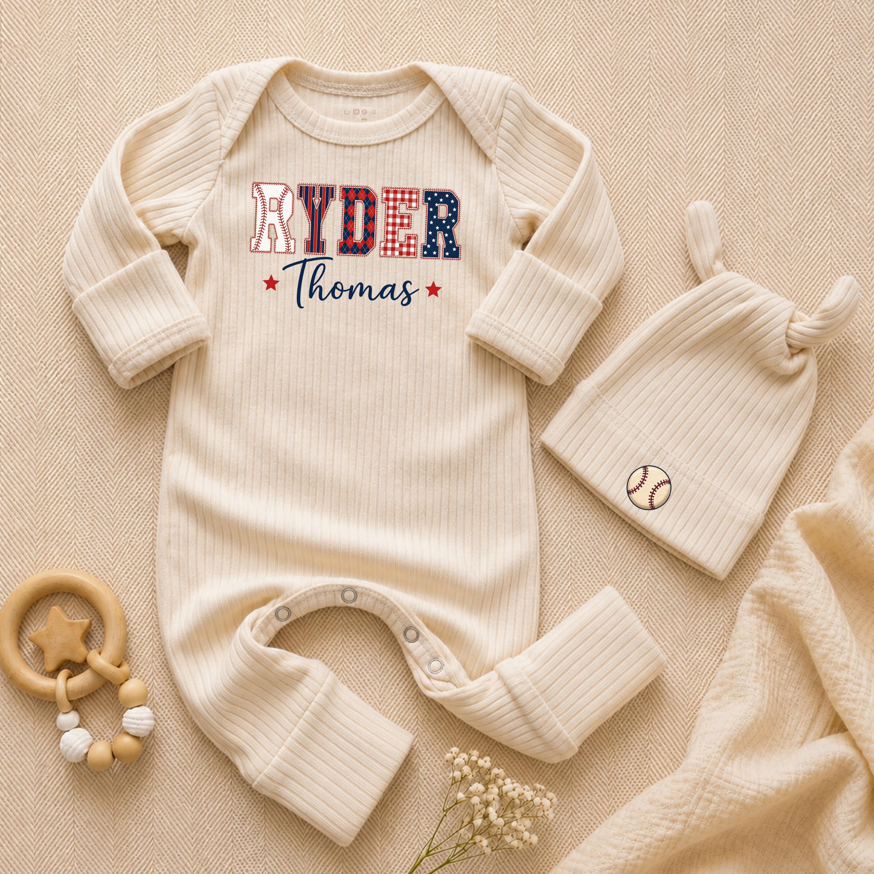 Custom Baby Baseball Bodysuit with Name, Soft Cotton Newborn Outfit, Personalized Baby Boy Gift for Coming Home or Milestone Photos