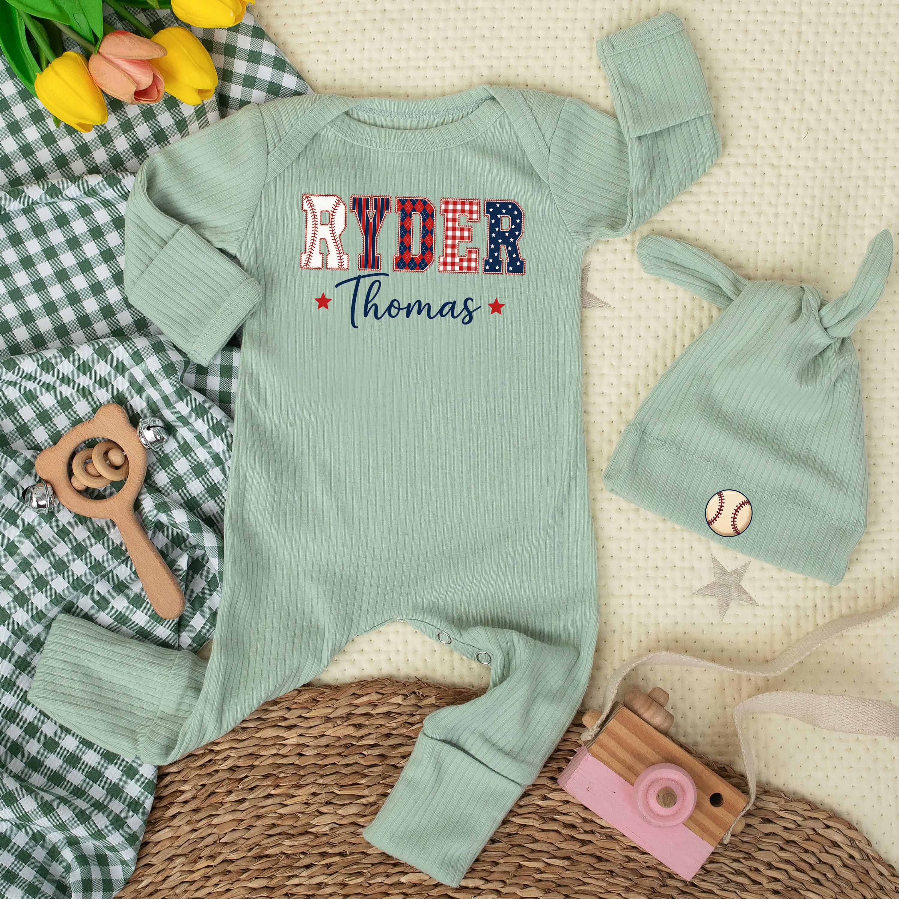 Custom Baby Baseball Bodysuit with Name, Soft Cotton Newborn Outfit, Personalized Baby Boy Gift for Coming Home or Milestone Photos