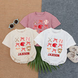 Custom Baby Baseball Bubble Romper with Red Bows Game Day Birthday Outfit Personalized JAXSON Name Soft Cotton Infant Clothes