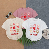 Custom Baby Baseball Bubble Romper with Red Bows Game Day Birthday Outfit Personalized JAXSON Name Soft Cotton Infant Clothes