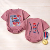 Custom Baby Baseball Bubble Romper with Sunny Days and Double Plays Artwork, Matching Family Outfit, Soft Cotton for Playful Summer Days
