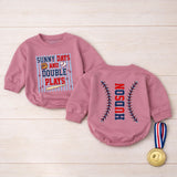Custom Baby Baseball Bubble Romper with Sunny Days and Double Plays Artwork, Matching Family Outfit, Soft Cotton for Playful Summer Days