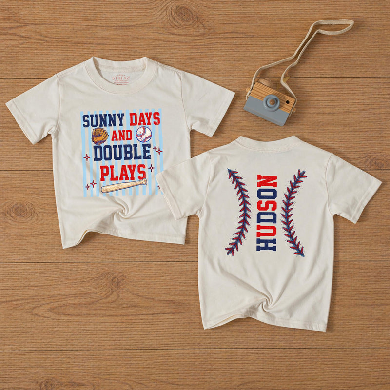 Custom Baby Baseball Bubble Romper with Sunny Days and Double Plays Artwork, Matching Family Outfit, Soft Cotton for Playful Summer Days