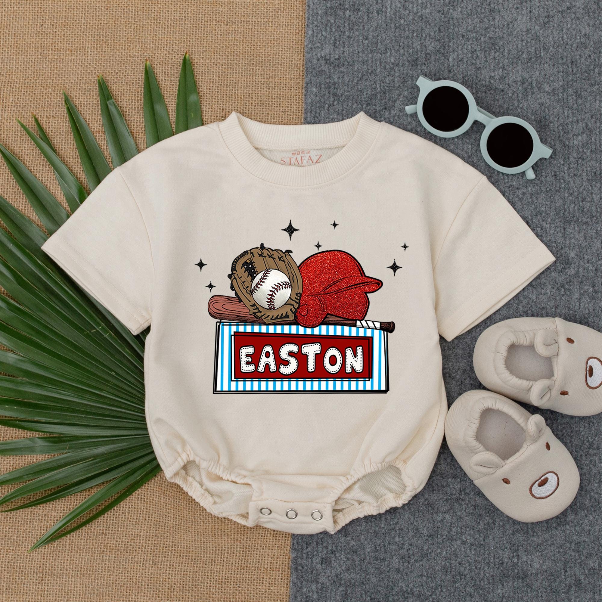 Custom Baby Baseball Romper with Glove and Cap Design for Boys Playful Infant Outfit Personalized Name Gift for Little Baseball Fans