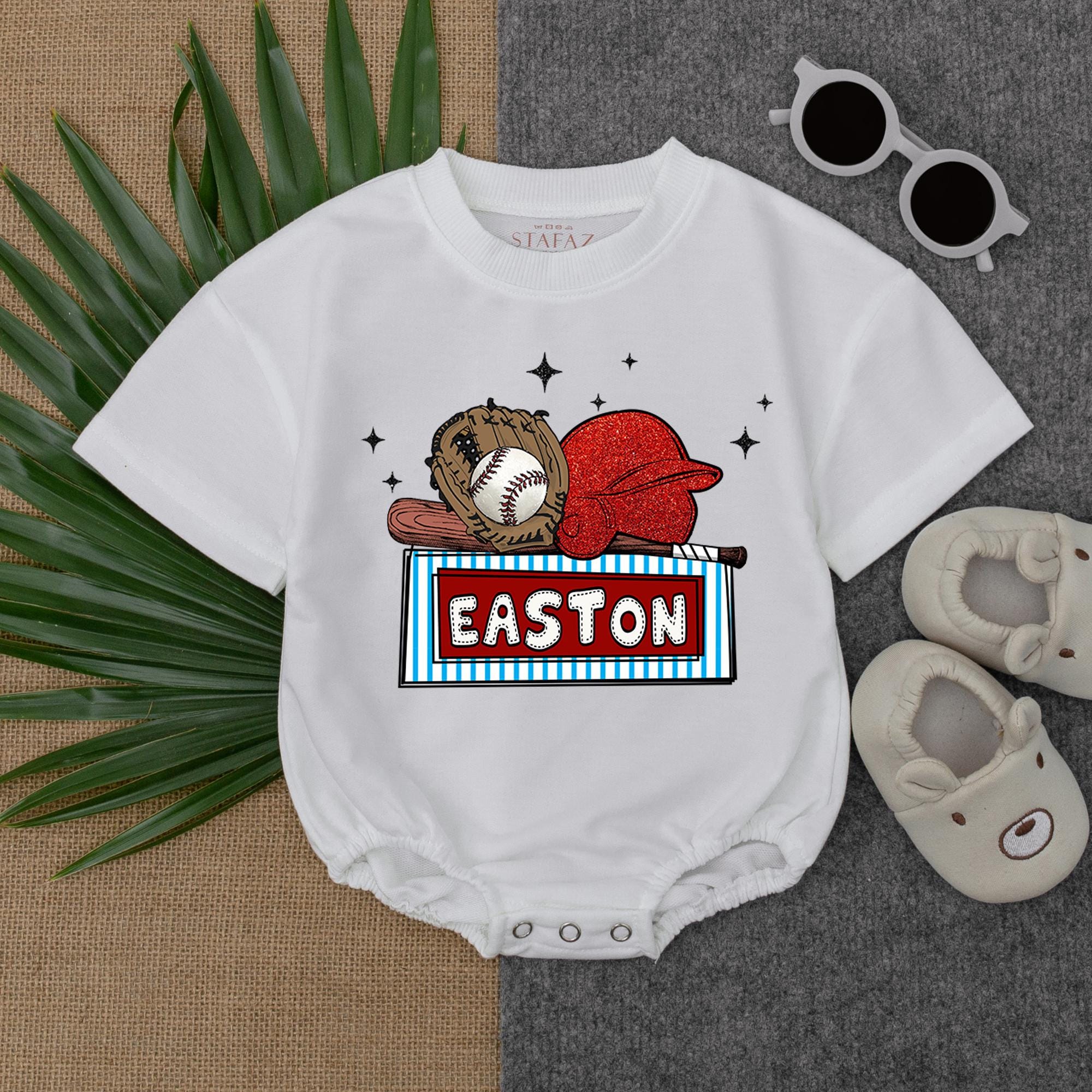 Custom Baby Baseball Romper with Glove and Cap Design for Boys Playful Infant Outfit Personalized Name Gift for Little Baseball Fans