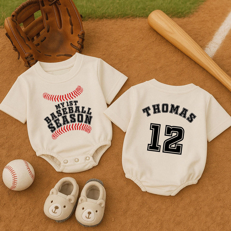 Custom Baby Baseball Romper My 1st Season Outfit Personalized Infant Summer Clothes Sporty Gift for Boys Game Day Fun