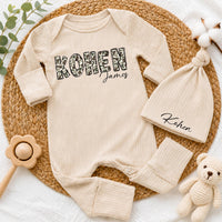 Custom Baby Bodysuit with Camouflage Name Design, Soft Beige Cotton Newborn Outfit, Perfect for Baby Shower Gift or Going Home Set