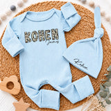 Custom Baby Bodysuit with Camouflage Name Design, Soft Beige Cotton Newborn Outfit, Perfect for Baby Shower Gift or Going Home Set