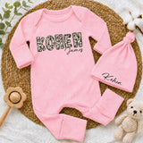 Custom Baby Bodysuit with Camouflage Name Design, Soft Beige Cotton Newborn Outfit, Perfect for Baby Shower Gift or Going Home Set
