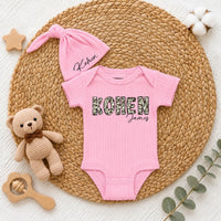 Custom Baby Bodysuit with Camouflage Name Design, Soft Beige Cotton Newborn Outfit, Perfect for Baby Shower Gift or Going Home Set
