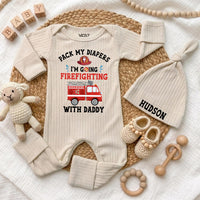 Custom Baby Bodysuit with Firefighter Design, Pack My Diapers I'm Going Firefighting with Daddy, Soft Cotton Outfit for Newborns & Infants