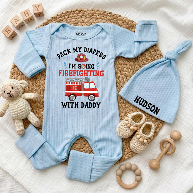 Custom Baby Bodysuit with Firefighter Design, Pack My Diapers I'm Going Firefighting with Daddy, Soft Cotton Outfit for Newborns & Infants