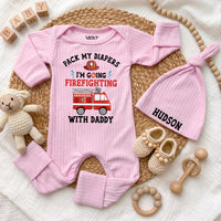 Custom Baby Bodysuit with Firefighter Design, Pack My Diapers I'm Going Firefighting with Daddy, Soft Cotton Outfit for Newborns & Infants