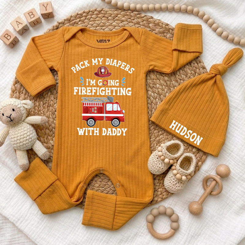 Custom Baby Bodysuit with Firefighter Design, Pack My Diapers I'm Going Firefighting with Daddy, Soft Cotton Outfit for Newborns & Infants