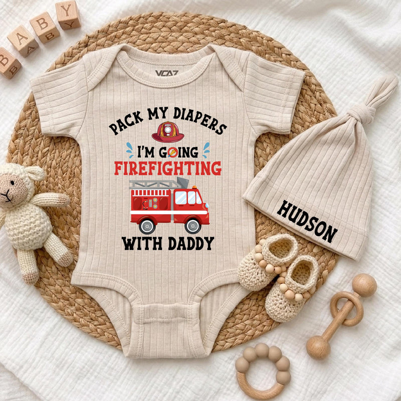 Custom Baby Bodysuit with Firefighter Design, Pack My Diapers I'm Going Firefighting with Daddy, Soft Cotton Outfit for Newborns & Infants