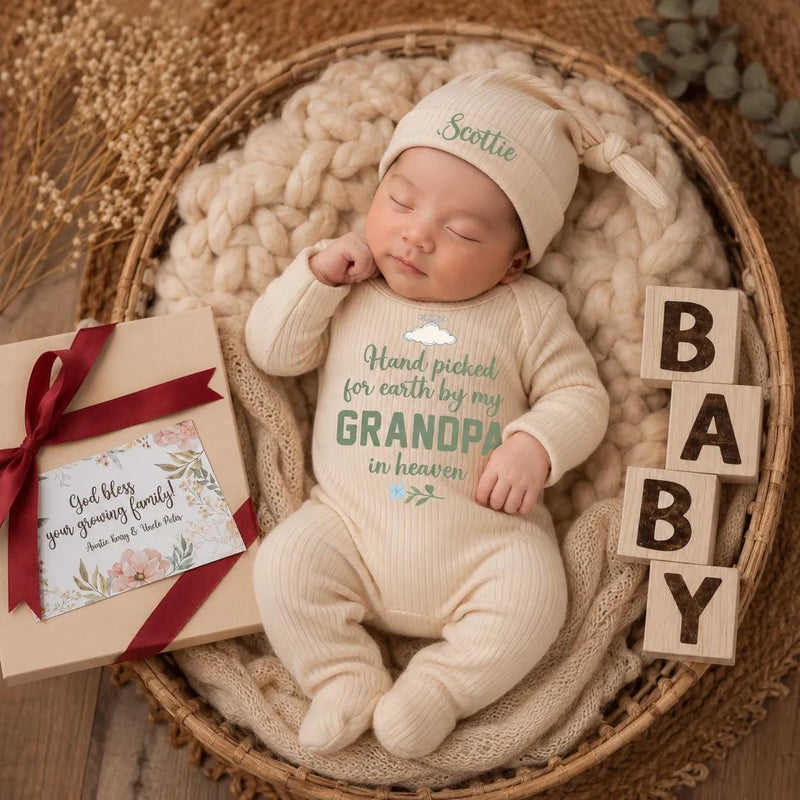 Custom Baby Bodysuit with 'Hand Picked for Earth by My Grandpa in Heaven' Quote, Soft Cotton Newborn Outfit, Memorial Gift for Infant