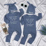 Personalized Baby Bodysuit and Hat Set - 'Hand Picked for Earth by My Grandpa in Heaven' Design - Newborn Gift, Soft Cotton, Baby Shower Outfit