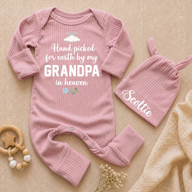 Custom Baby Bodysuit with 'Hand Picked for Earth by My Grandpa in Heaven' Quote, Soft Cotton Newborn Outfit, Memorial Gift for Infant