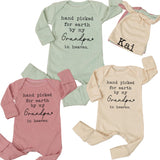 Personalized Baby Bodysuit and Hat Set - 'Hand Picked for Earth by My Grandpa in Heaven' Design - Newborn Gift, Soft Cotton, Baby Shower Outfit
