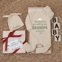 Custom Baby Bodysuit with 'Hand Picked for Earth by My Grandpa in Heaven' Quote, Soft Cotton Newborn Outfit, Memorial Gift for Infant
