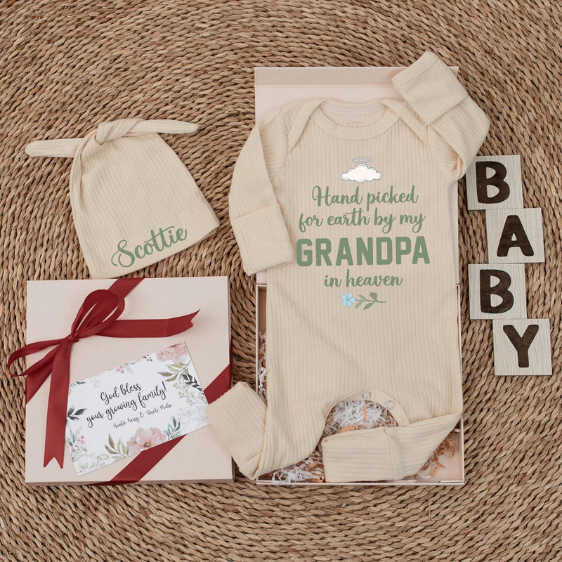 Custom Baby Bodysuit with 'Hand Picked for Earth by My Grandpa in Heaven' Quote, Soft Cotton Newborn Outfit, Memorial Gift for Infant