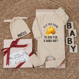Custom Baby Bodysuit with Hard Hat Artwork and Name, Soft Cotton Newborn Outfit, Baby Shower Gift, Cute Construction-Themed Set
