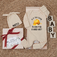 Custom Baby Bodysuit with Hard Hat Artwork and Name, Soft Cotton Newborn Outfit, Baby Shower Gift, Cute Construction-Themed Set