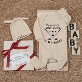 Custom Baby Bodysuit & Hat Set with 'My Favorite Hockey Player Is My Daddy' Print, Soft Cotton Sports Outfit for Baby Shower or First Photoshoot