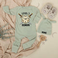 Custom Baby Bodysuit and Hat Set with Name Level 1 Human Design for Newborns Soft Cotton New Baby Gift Coming Home Outfit Gaming Theme
