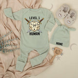 Custom Baby Bodysuit and Hat Set with Name Level 1 Human Design for Newborns Soft Cotton New Baby Gift Coming Home Outfit Gaming Theme