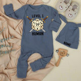 Custom Baby Bodysuit and Hat Set with Name Level 1 Human Design for Newborns Soft Cotton New Baby Gift Coming Home Outfit Gaming Theme