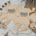 Custom Baby Bodysuit and Hat Set, Our Future Adventure Buddy Design, Infant Long Sleeve Romper, Soft Cotton, Perfect Baby Shower Gift