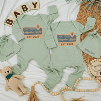 Custom Baby Bodysuit and Hat Set, Our Future Adventure Buddy Design, Infant Long Sleeve Romper, Soft Cotton, Perfect Baby Shower Gift