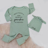 Custom Baby Bodysuit and Hat Set with 'Sent with a Kiss from My Grandma in Heaven' Quote, Soft Cotton Newborn Outfit, Baby Shower Gift
