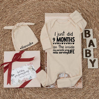 Custom Baby Bodysuit I Just Did 9 Months on the Inside Newborn Outfit Funny Baby Shower Gift Cute Coming Home Clothes Soft Cotton Design