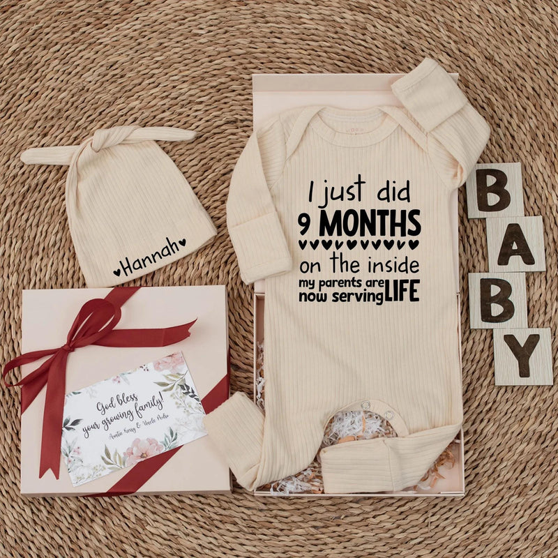 Custom Baby Bodysuit I Just Did 9 Months on the Inside Newborn Outfit Funny Baby Shower Gift Cute Coming Home Clothes Soft Cotton Design