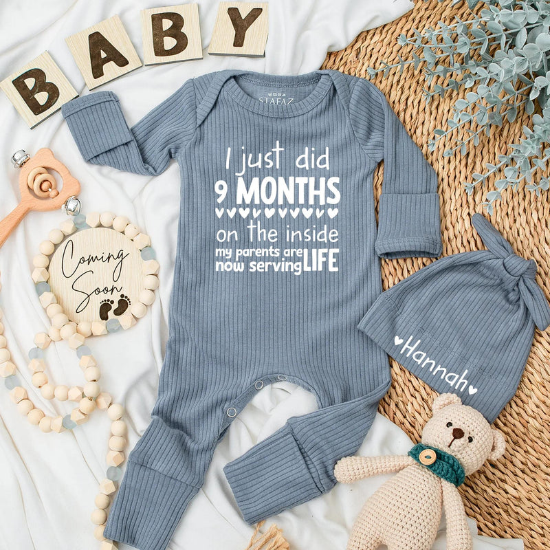 Custom Baby Bodysuit I Just Did 9 Months on the Inside Newborn Outfit Funny Baby Shower Gift Cute Coming Home Clothes Soft Cotton Design