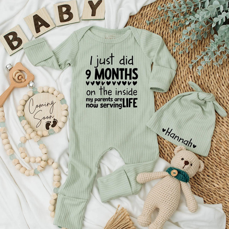 Custom Baby Bodysuit I Just Did 9 Months on the Inside Newborn Outfit Funny Baby Shower Gift Cute Coming Home Clothes Soft Cotton Design