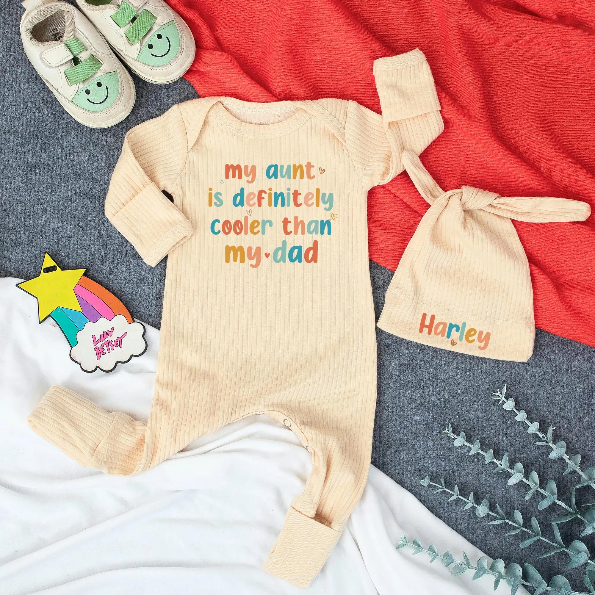 Custom Baby Bodysuit with 'My Aunt Is Definitely Cooler Than My Dad' Print, Ribbed Cotton Newborn Outfit, Funny Auntie Baby Shower Gift