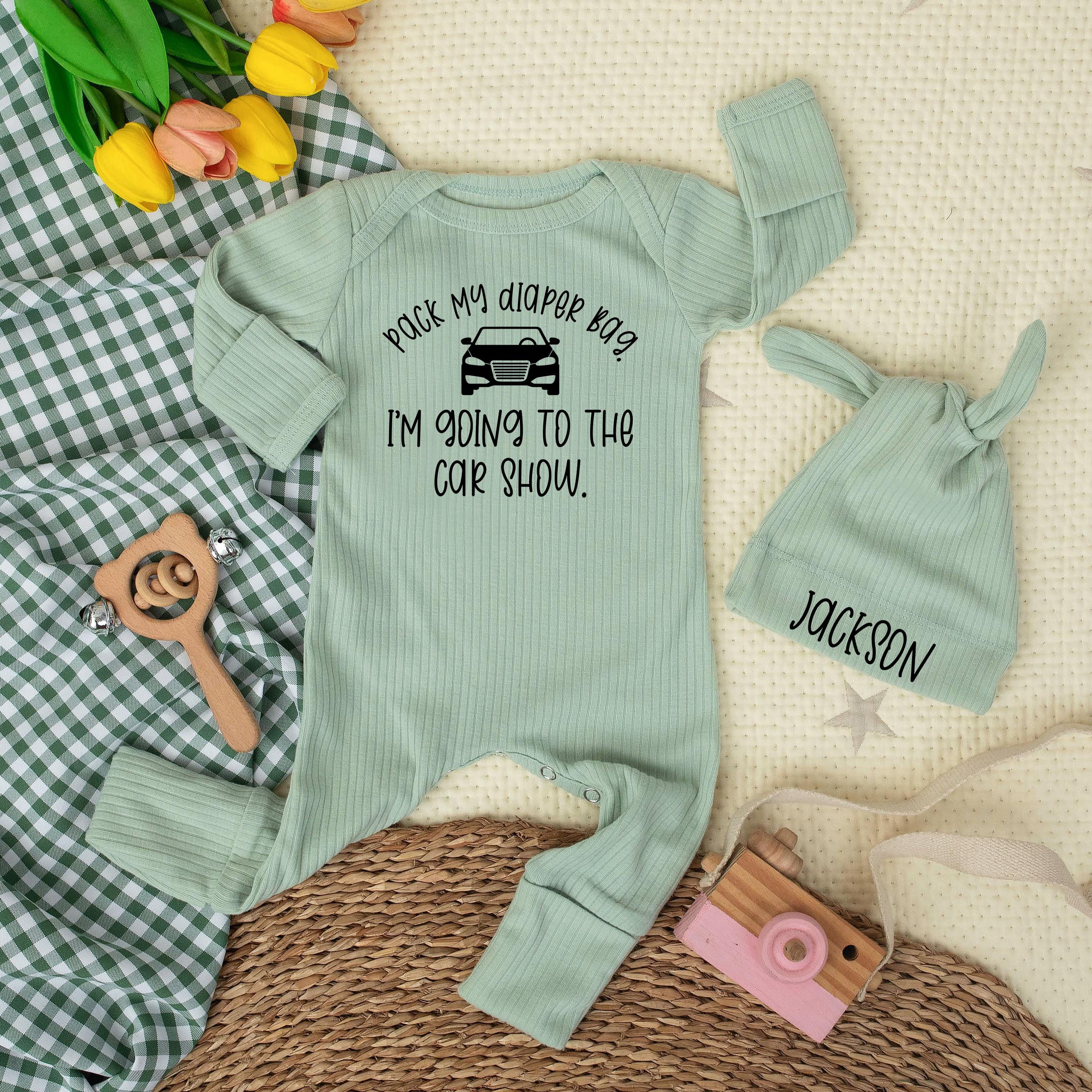 Custom Baby Bodysuit with 'Pack My Diaper Bag I'm Going to the Car Show' Quote, Newborn Soft Cotton Outfit, Baby Shower or Coming Home Gift