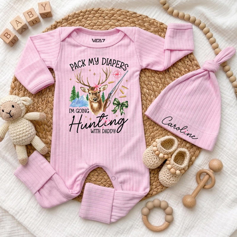 Custom Baby Bodysuit Pack My Diapers I'm Going Hunting with Daddy Outfit, Soft Cotton Long Sleeve Romper Set, Baby Shower Gift