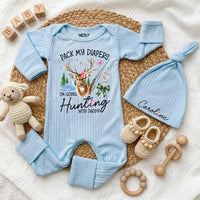 Custom Baby Bodysuit Pack My Diapers I'm Going Hunting with Daddy Outfit, Soft Cotton Long Sleeve Romper Set, Baby Shower Gift