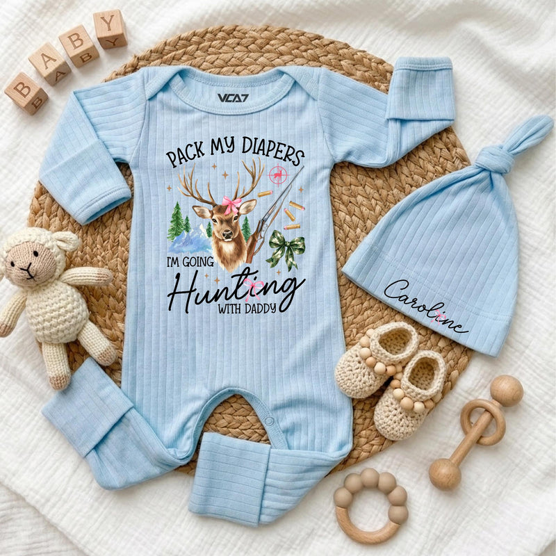 Custom Baby Bodysuit Pack My Diapers I'm Going Hunting with Daddy Outfit, Soft Cotton Long Sleeve Romper Set, Baby Shower Gift