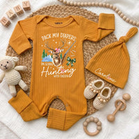 Custom Baby Bodysuit Pack My Diapers I'm Going Hunting with Daddy Outfit, Soft Cotton Long Sleeve Romper Set, Baby Shower Gift