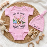 Custom Baby Bodysuit Pack My Diapers I'm Going Hunting with Daddy Outfit, Soft Cotton Long Sleeve Romper Set, Baby Shower Gift
